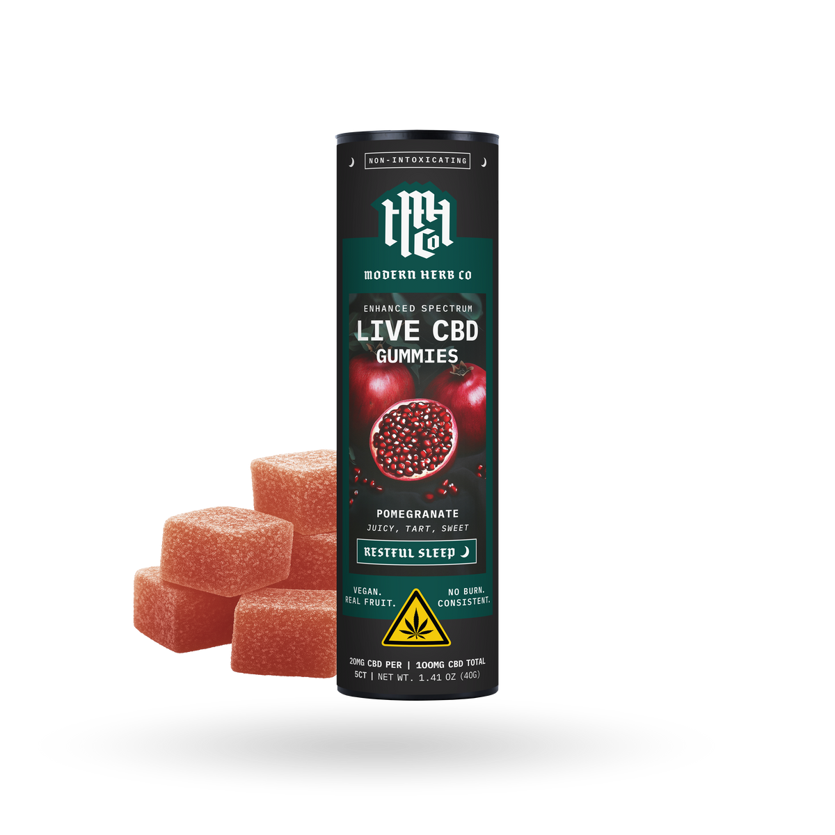 Live CBD Gummies, Enhanced Spectrum, Pomegranate, Indica, 20mg, 5ct