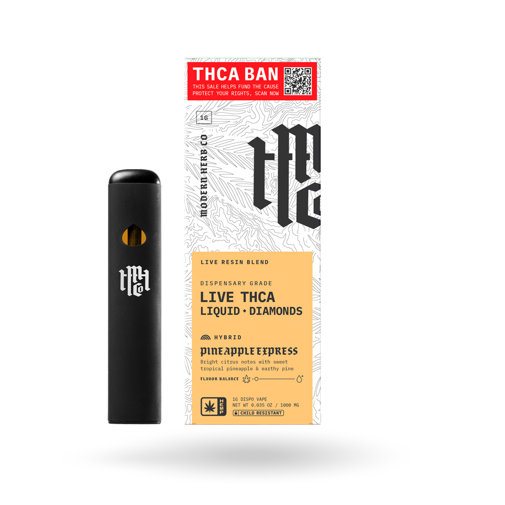 THCa Disposable Live Resin Liquid Diamonds: Pineapple Express (Hybrid) - 1g