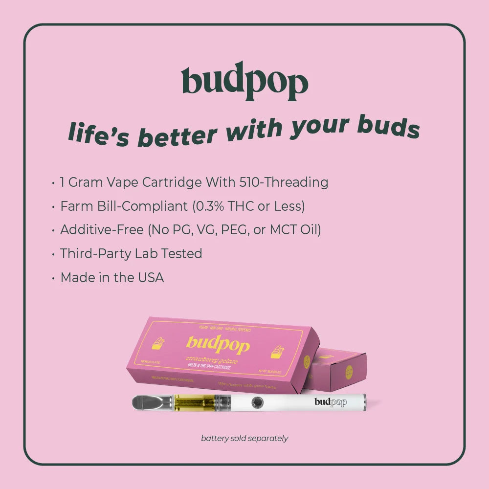 BudPop Strawberry Gelato Delta 8 THC Vape