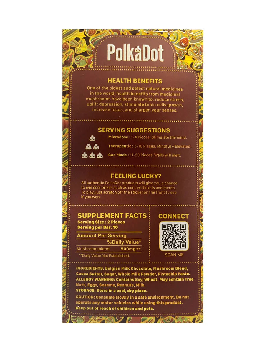 Dubai Chocolate PolkaDot Magic Mushroom Belgian Milk Chocolate 250mg Best Sales Price - Edibles