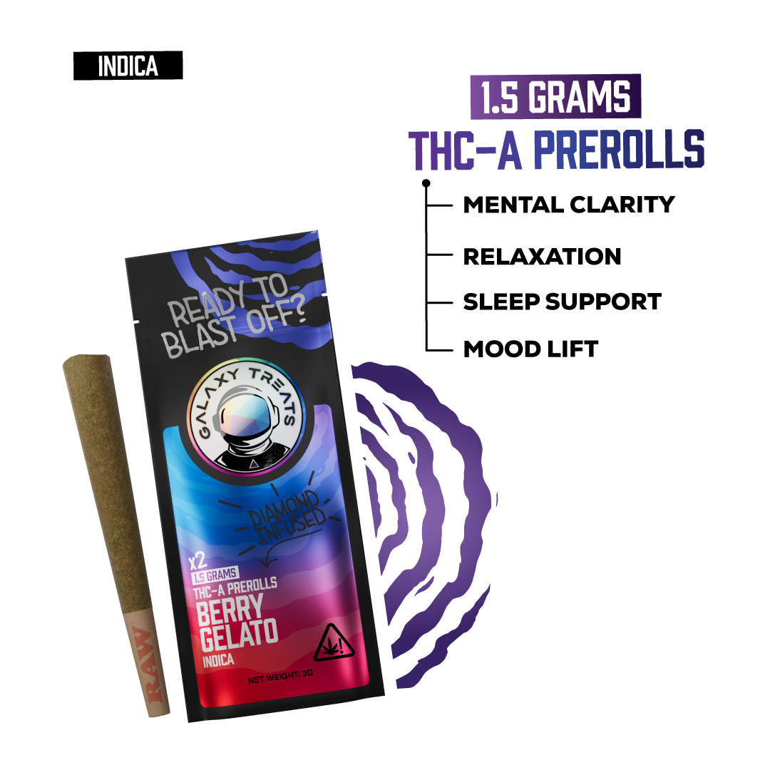 Galaxy Treats Berry Gelato - Diamond Infused 2ct THCA Prerolls