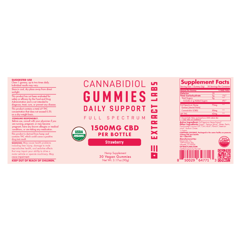 Extract Labs Organic CBD Gummies | Daily Support | Strawberry