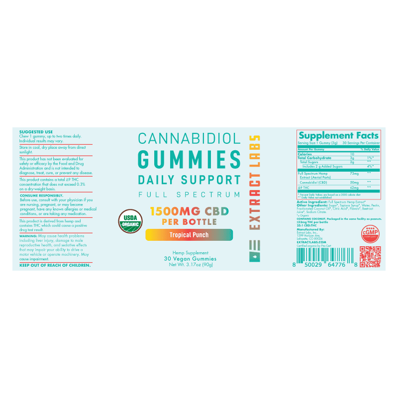 Extract Labs Organic CBD Gummies | Daily Support | Tropical Punch