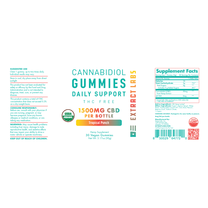 Extract Labs Organic CBD Isolate Gummies | Daily Support | Tropical Punch