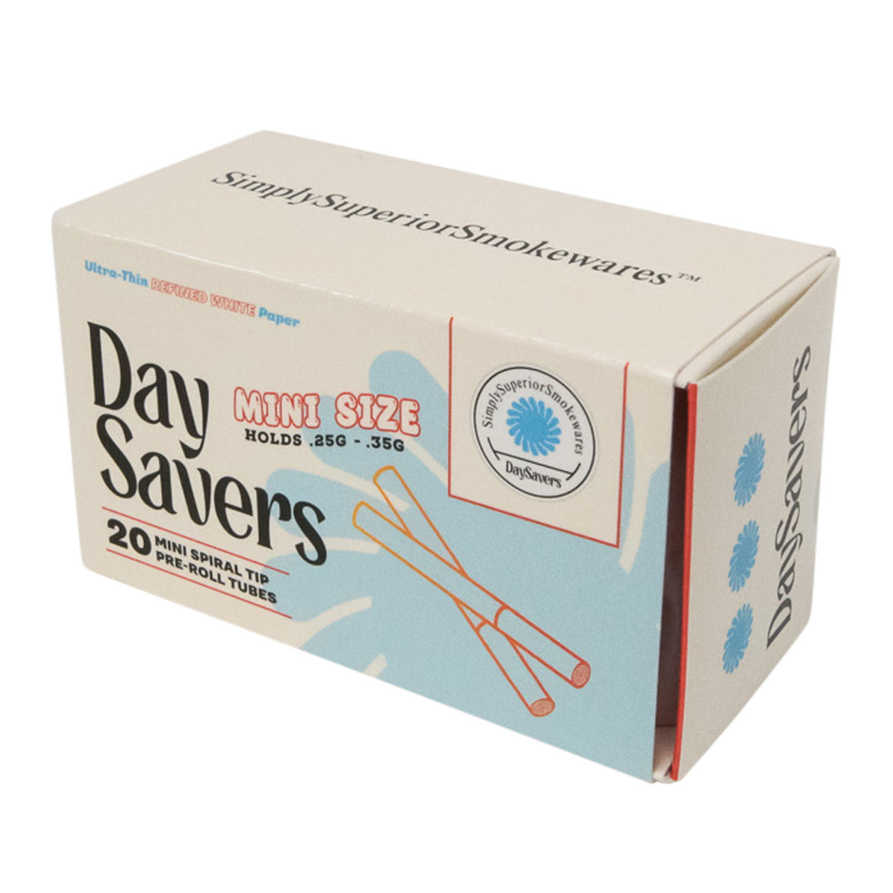 DaySavers Minis Refined White Artisan Pre Rolled Tubes - 20 Pack