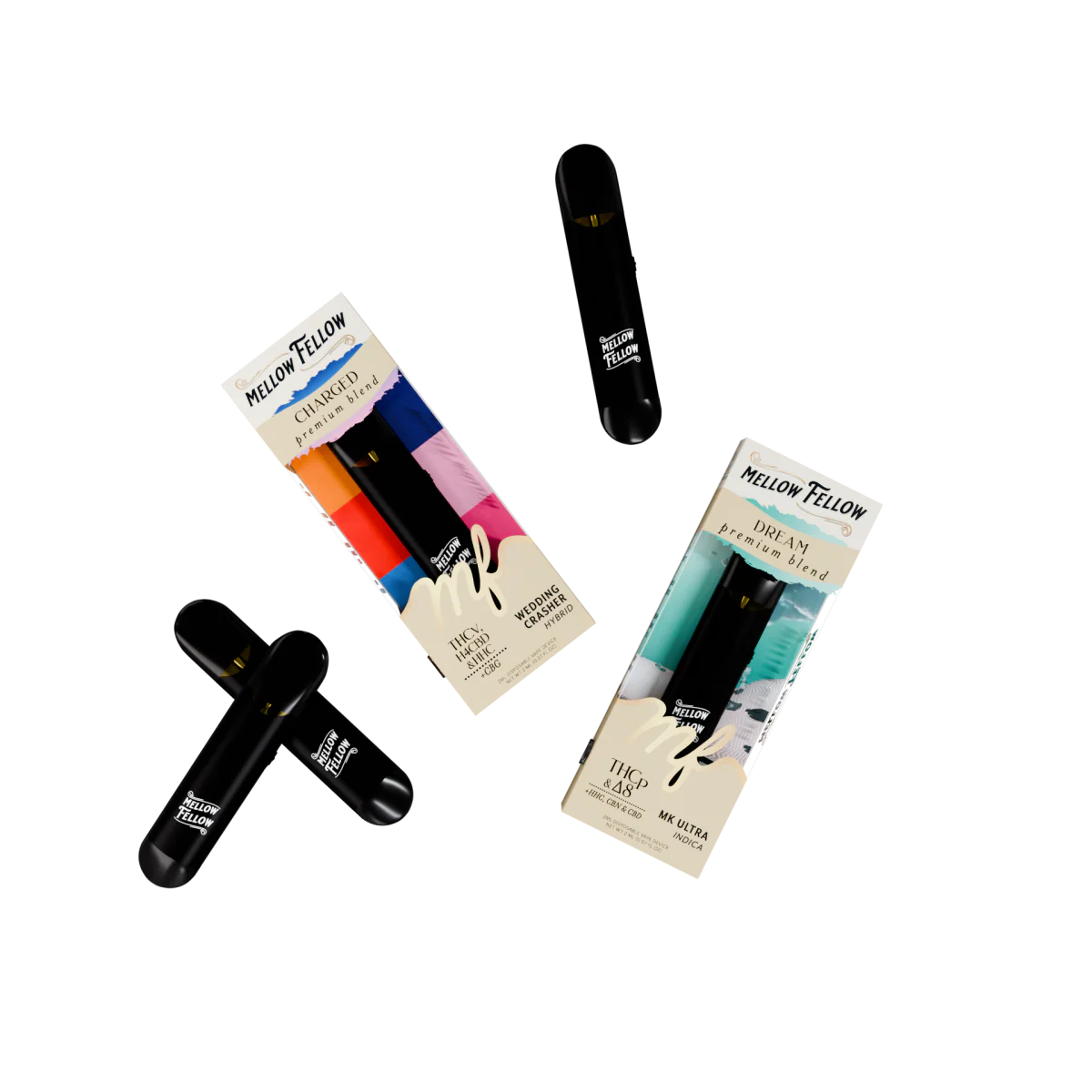 Mellow Fellow Charged (Wedding Crasher) & Dream (MK Ultra) 2ml Disposable Vape Day/Night Bundle (Hybrid/Indica)