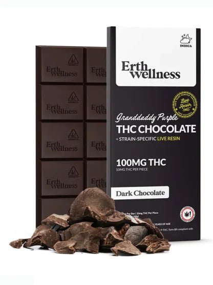 Granddaddy Purple Dark Chocolate Erth Wellness Delta 9 THC Chocolate Bar 100mg