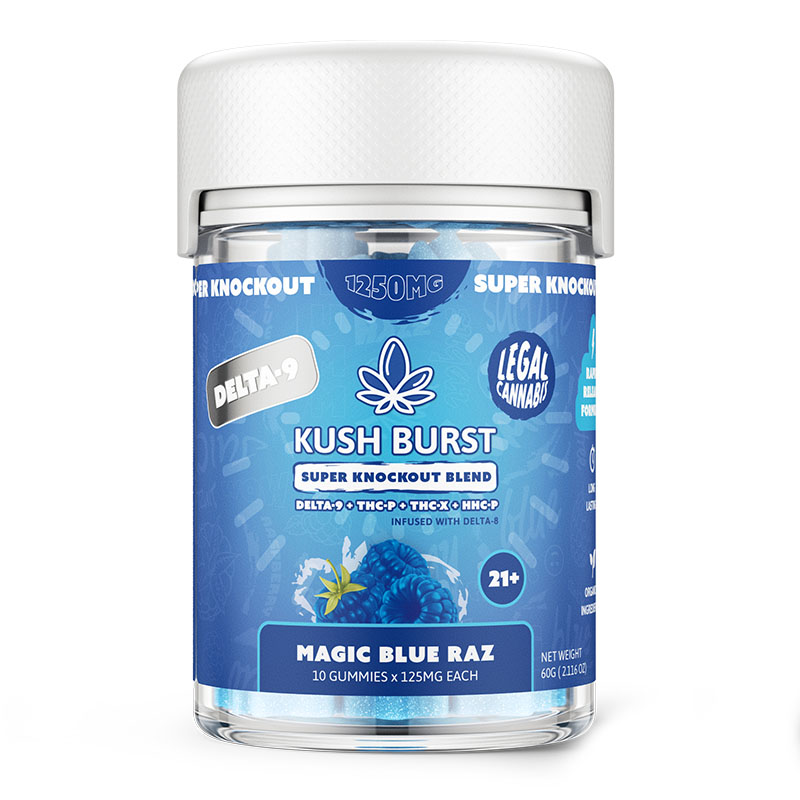 Knockout Blend THC Gummies with Delta 9 + THC-P + THC-X + HHC-P + Delta 8 β Magic Blue Razz β Kush Burst