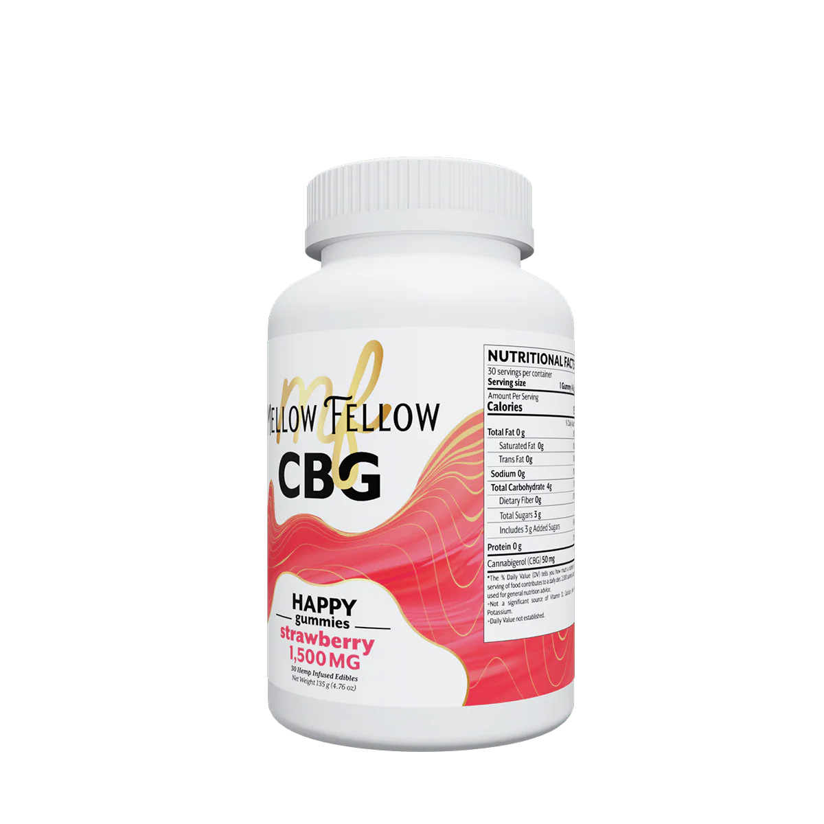 Mellow Fellow Happy CBG Gummies - 1500mg - Strawberry