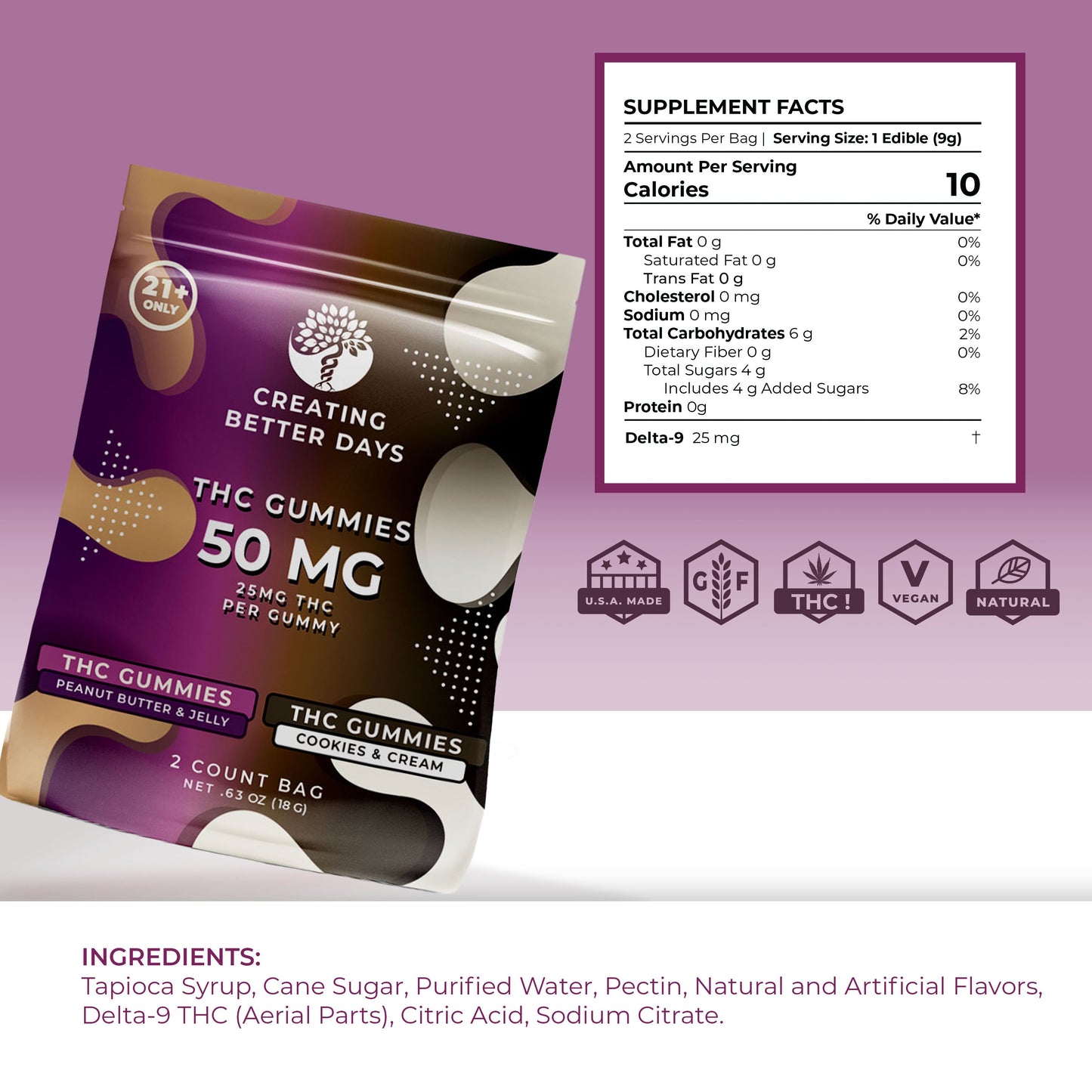 Creating Better Days 50mg 2 Count PB&J / Cookies & Cream Bag