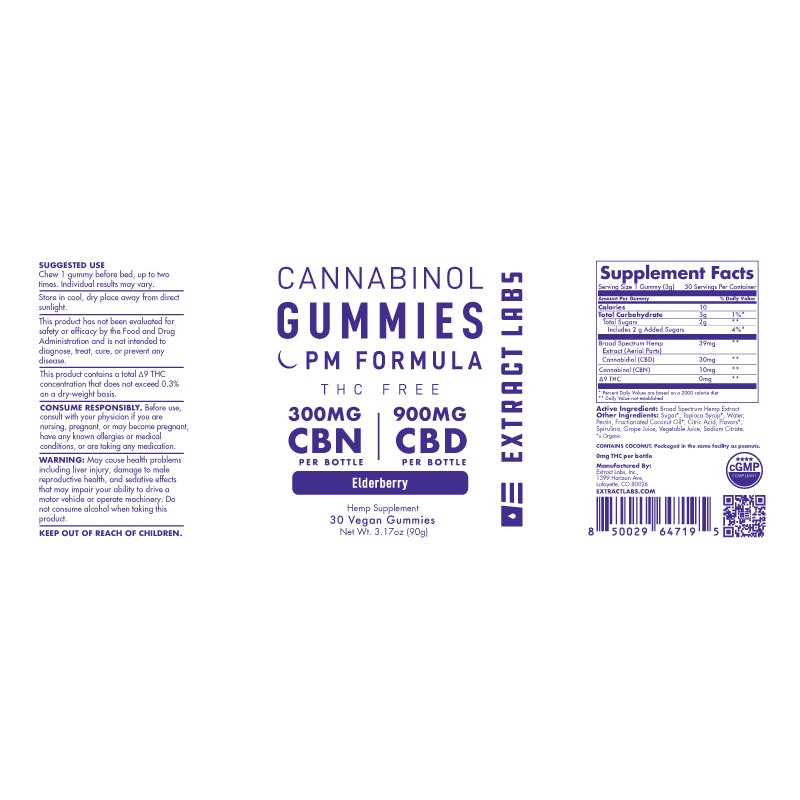 Extract Labs CBN Broad Spectrum Gummies | PM Formula | Elderberry