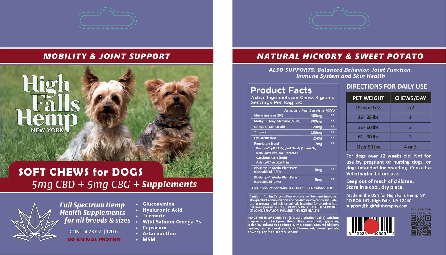 High Falls Hemp CBD/CBG Soft Chews for Dogs