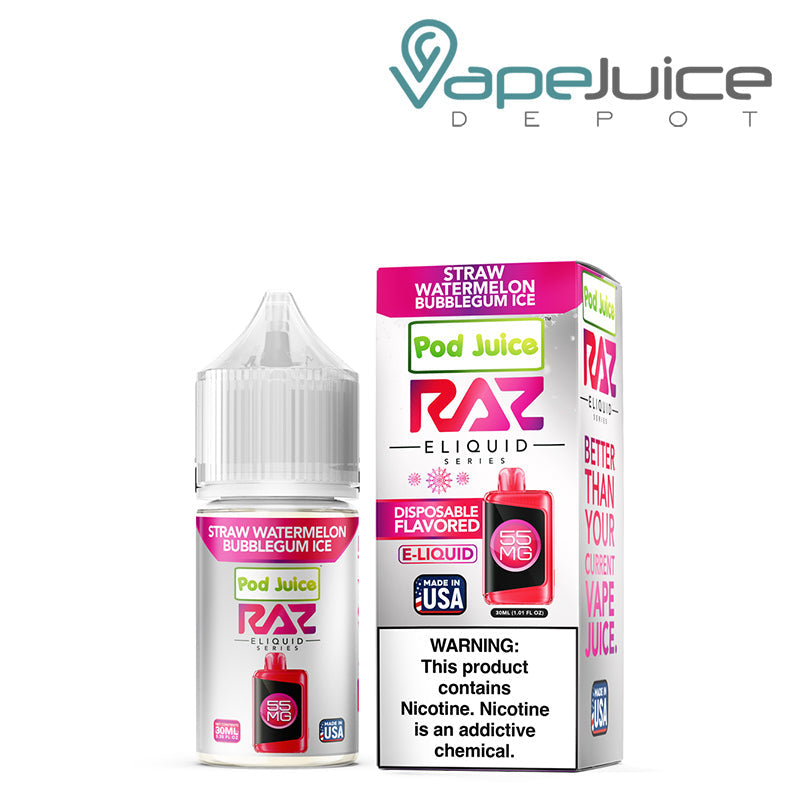 Straw Watermelon Bubblegum Ice Pod Juice x Raz Salt 30ml