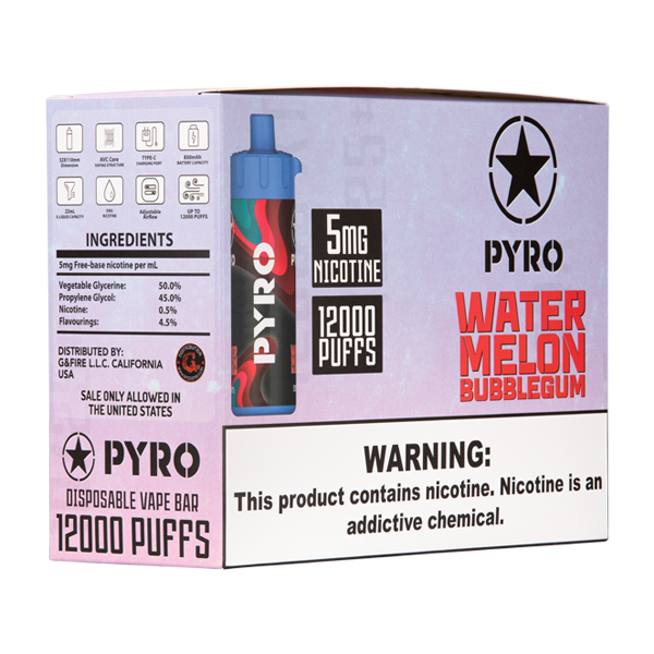Watermelon Bubble Gum PYRO 12000 Best Sales Price - Disposables