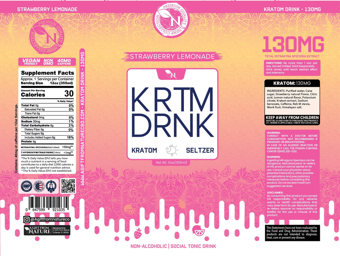 KRATOM BEVERAGE - STRAWBERRY LEMONADE - 80MG - 4 PACK