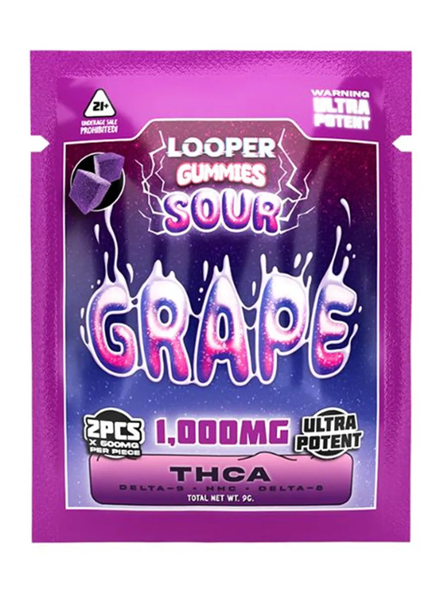 Sour Grape Looper THCA+Delta-9+HHC+Delta-8 Gummies 2ct 1000mg