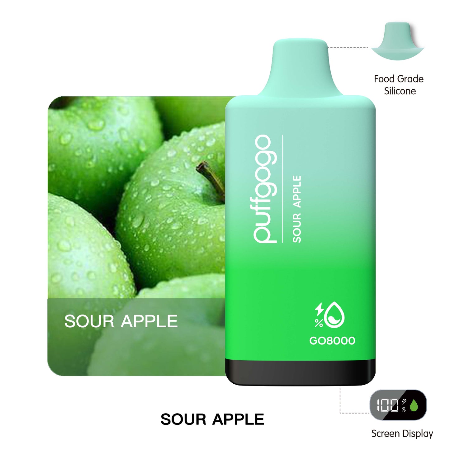Puffgogo GO8000 Disposable 8000 Puffs - Sour Apple Best Sales Price - Disposables