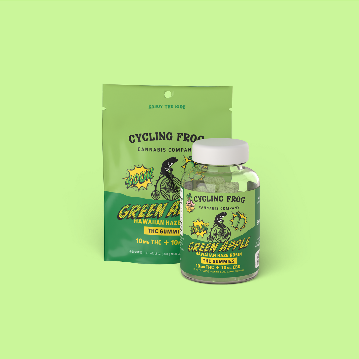 Super Sour Green Apple x Hawaiian Haze Rosin Gummies, 10mg THC + 10mg CBD