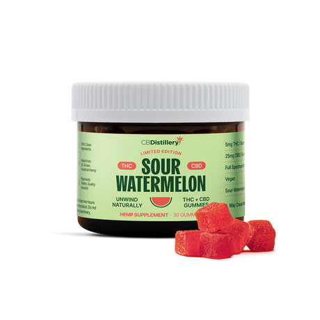 CBDistillery Sour Watermelon 5mg THC + 25mg CBD Gummies