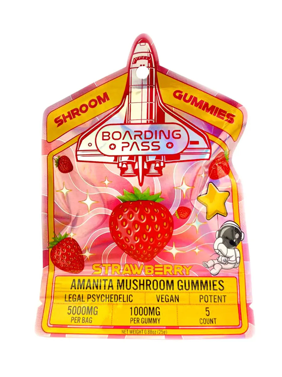 Strawberry Boarding Pass Amanita Shroom Gummies 1000mg