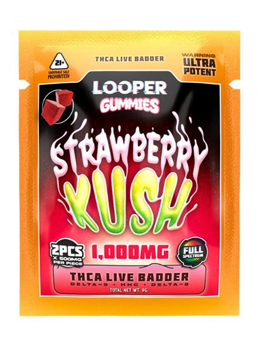 Strawberry Kush Looper THCA+Delta-9+HHC+Delta-8 Gummies 2ct 1000mg