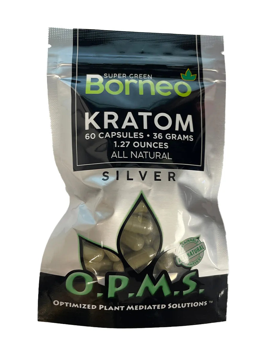 Super Green Borneo OPMS Silver Kratom Capsules 60ct