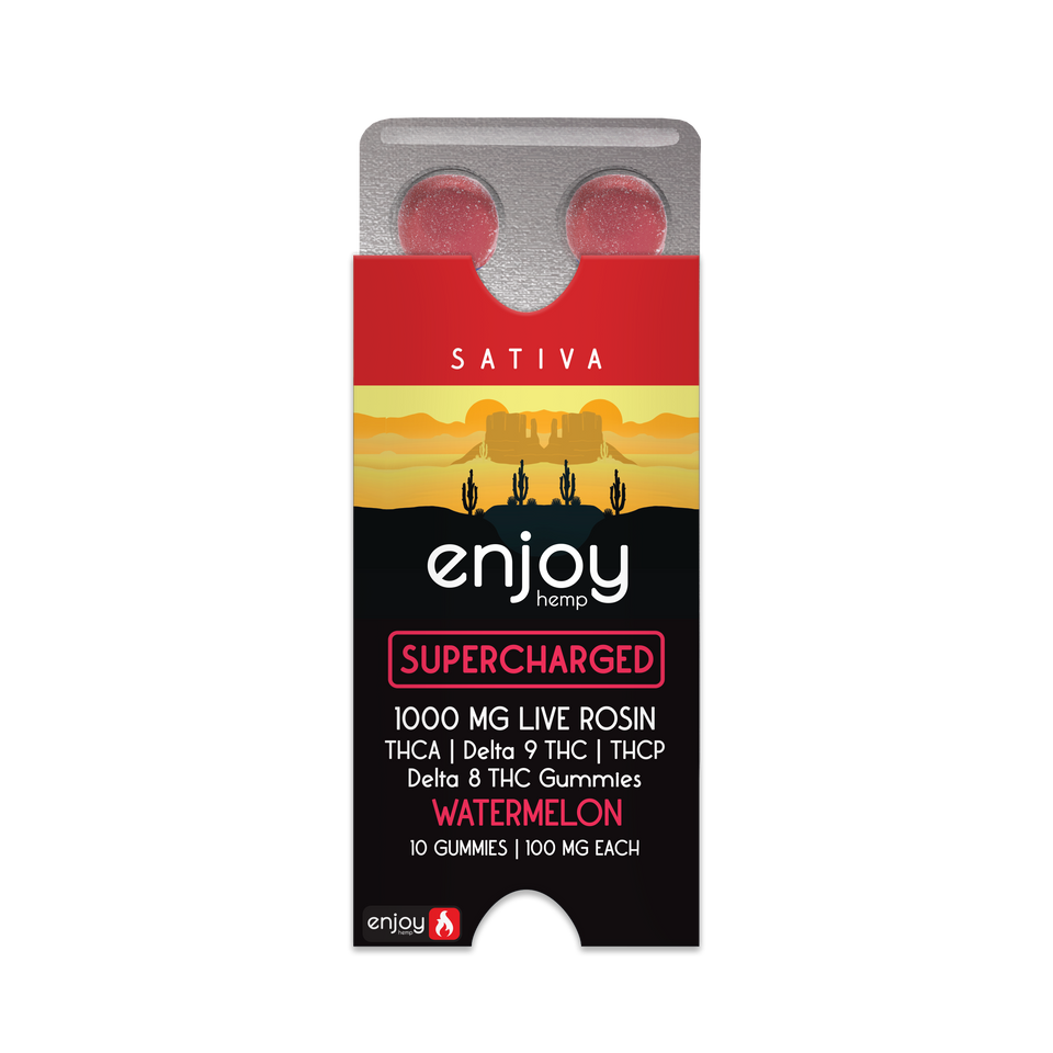 Enjoy Hemp Supercharged THCA+THCP+D9+D8 Live Rosin 1000mg Gummies (100 mg each | 10 Gummies) - Watermelon (Sativa)) Best Sales Price - Gummies