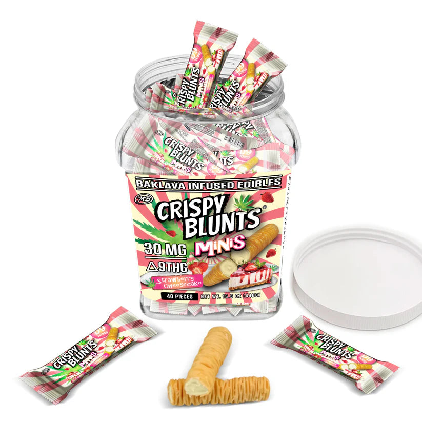 Crispy Blunts Minis Delta 9 THC 30mg – Strawberry Cheesecake (1ct Baklava Infused Edible) Best Sales Price - Gummies