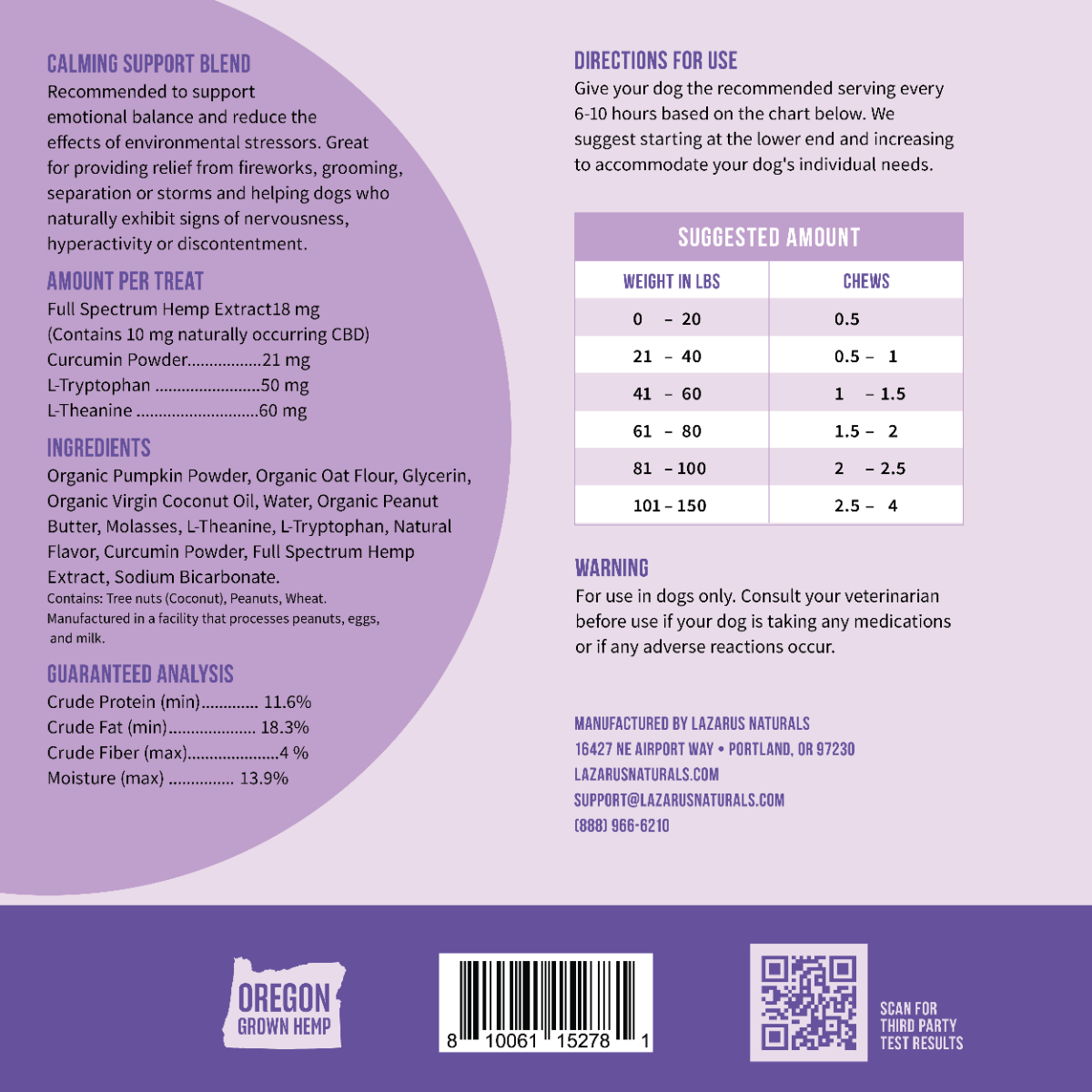 Lazarus Naturals CBD DOG CHEWS, CALMING SUPPORT