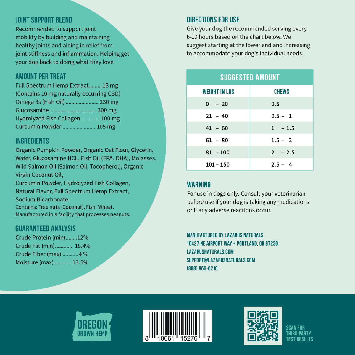 Lazarus Naturals CBD DOG CHEWS, JOINT SUPPORT