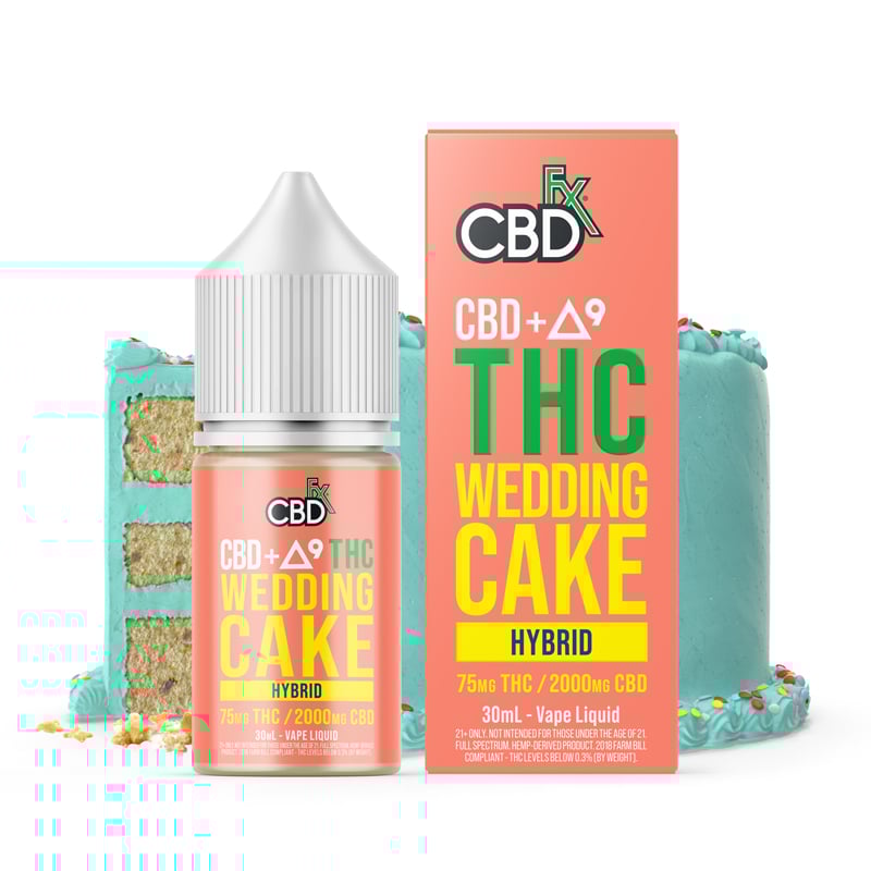 CBDfx CBD + Delta-9 THC Vape Juice: Wedding Cake – Hybrid