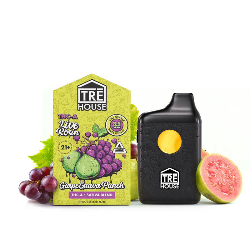 Tre House Grape Guava Punch – Live Rosin Sativa THC- A Vape Pen – 3.5g
