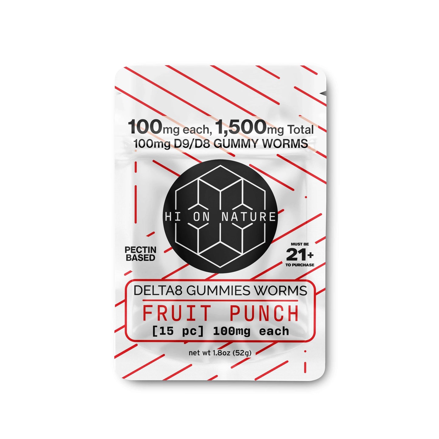 Hi On Nature 1500mg D9/D8 Gummy Worms- Pectin Based Infused Hemp Extract Edibles