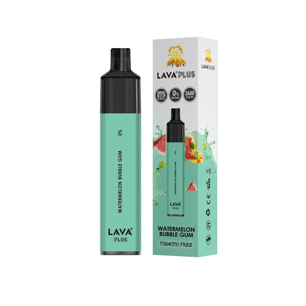 Lava Plus 2600 Puffs Disposable Zero Nicotine Free 0% - Watermelon Bubblegum Best Sales Price - Disposables