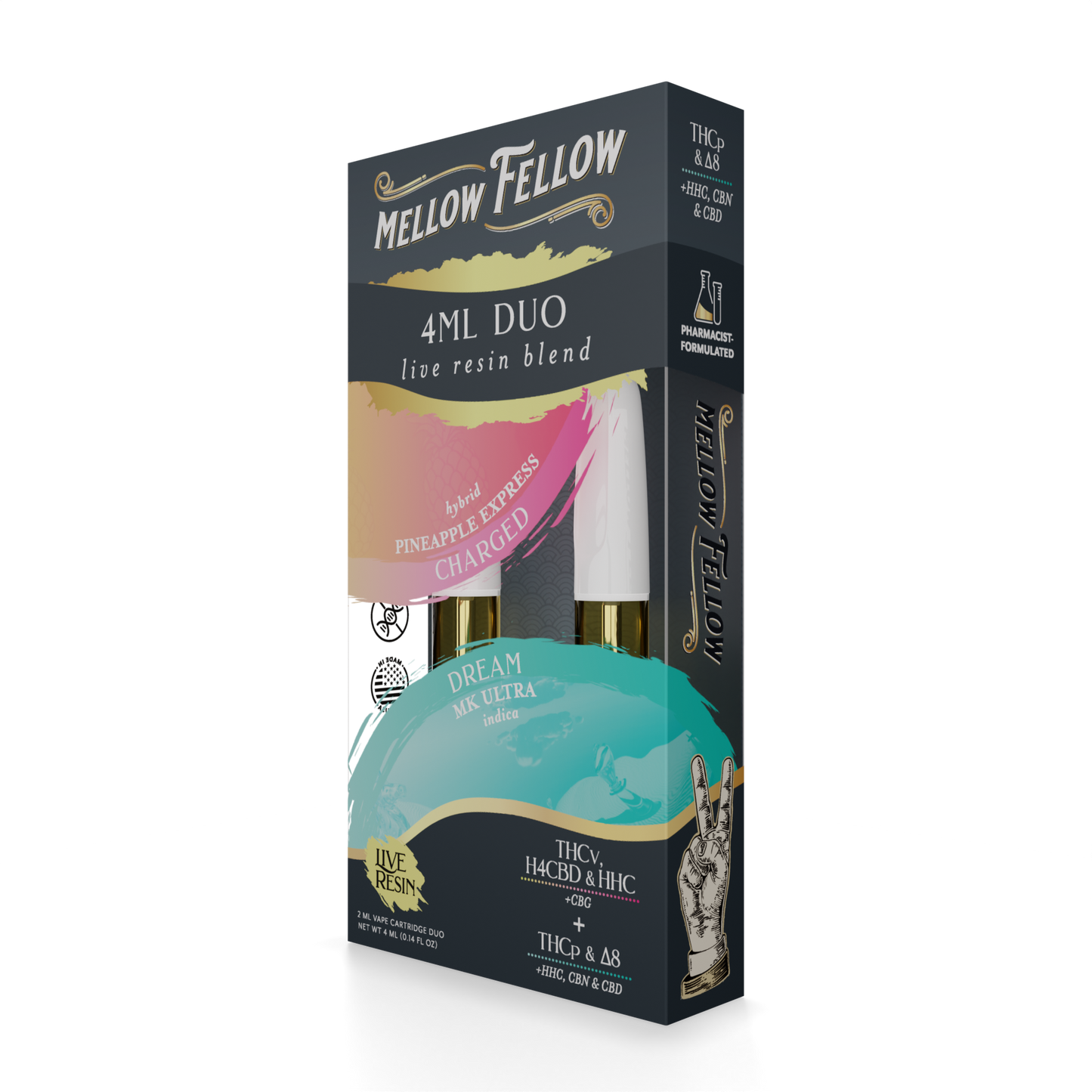 Mellow Fellow Charged (Pineapple Express) & Dream (MK Ultra) - Live Resin 4ml Vape Cart Duo Best Sales Price - Vape Cartridges