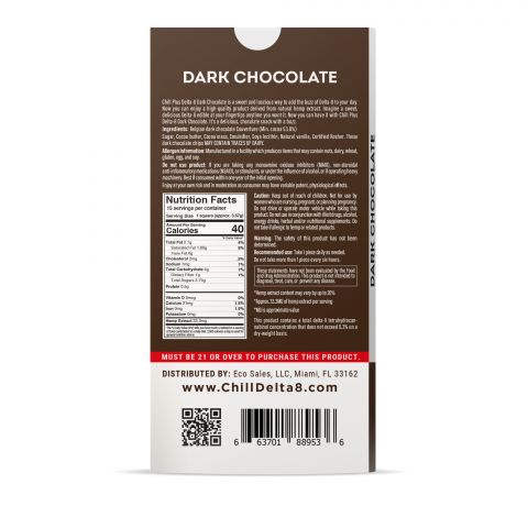 Chill Plus Delta-8 THC Chocolate Bar - Dark Chocolate 500MG Best Sales Price - Gummies