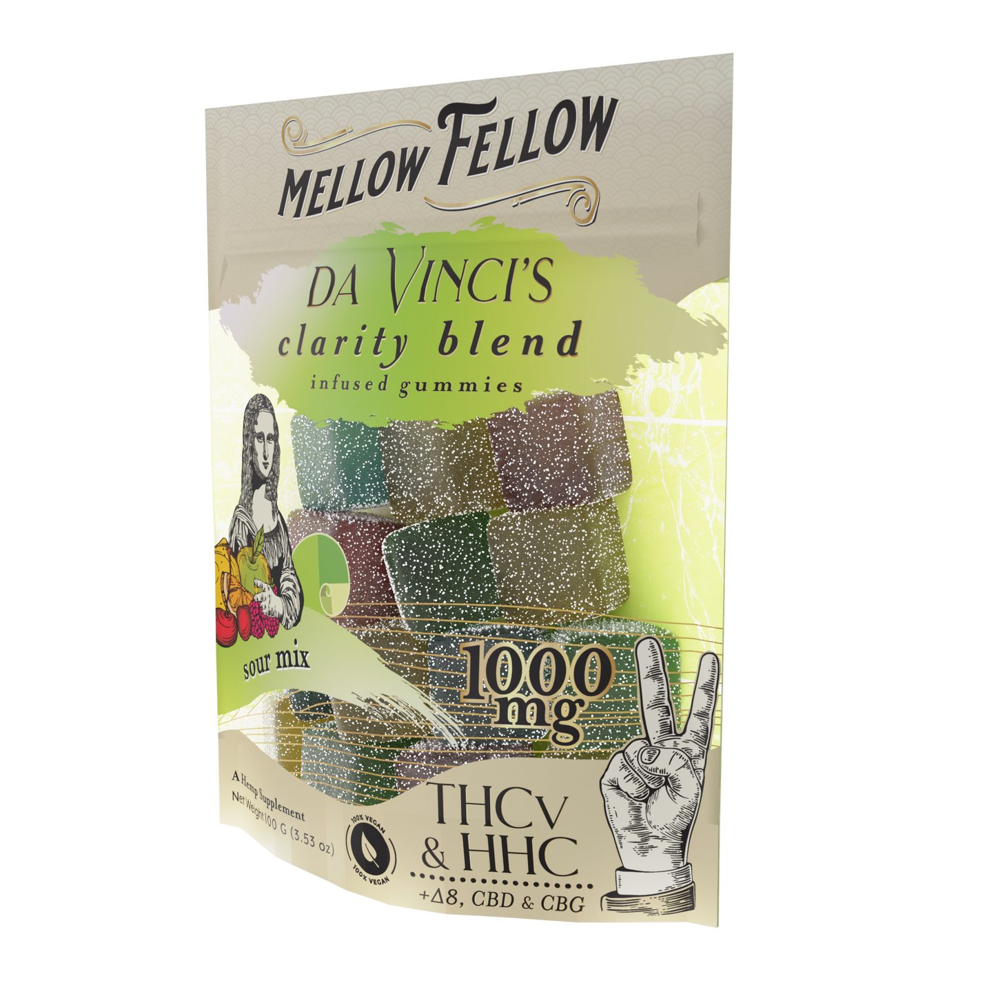 Mellow Fellow Da Vinci’s Clarity Blend M-Fusions BAGS Sour Mix - CBD, CBG, HHC, D8, THCv - 20 Cnt - 50mg Per Gummy Best Sales Price - Edibles