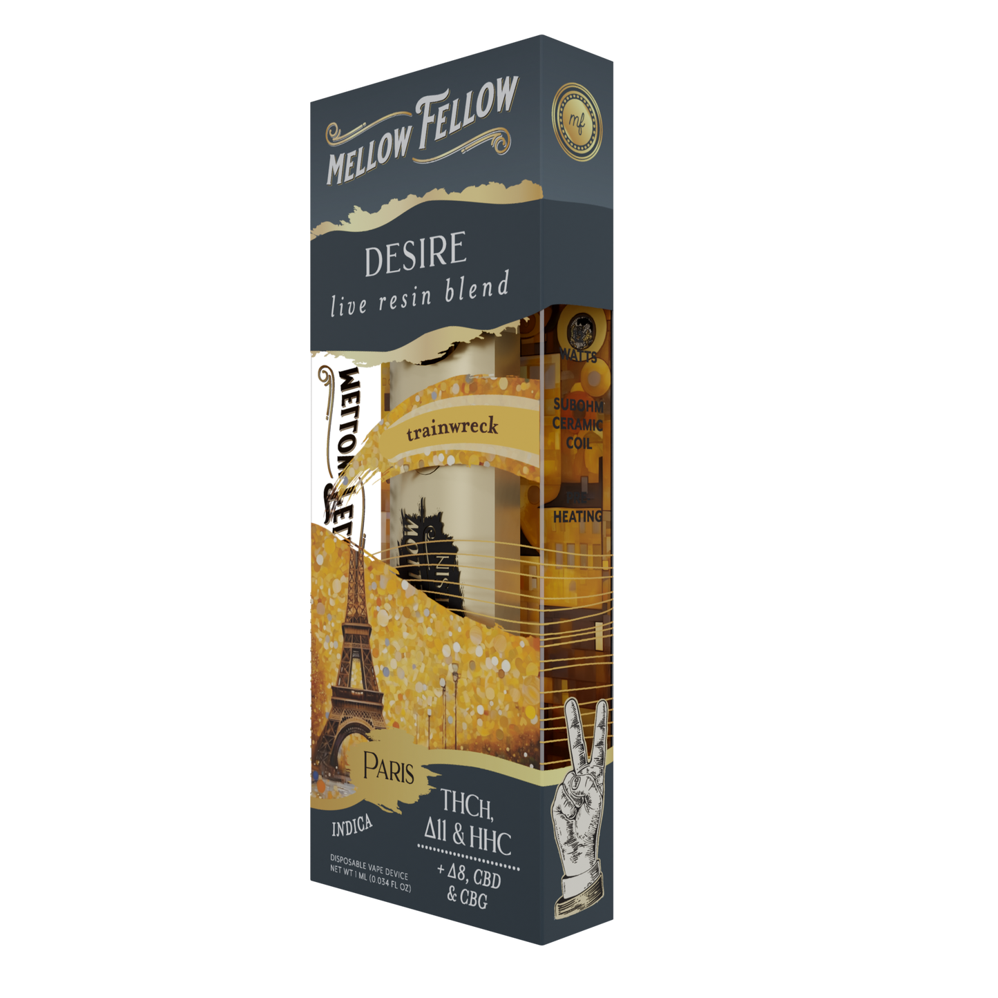 Mellow Fellow Desire Paris - Trainwreck - Indica - 1ml Live Resin Disposable Vape Best Sales Price - Vape Pens