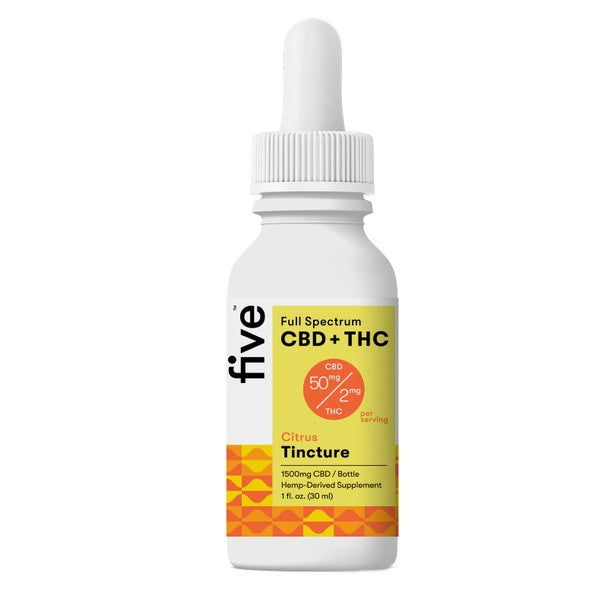 FIVE CBD - CBD & THC Tincture Full Spectrum Oil Citrus 1500MG 3000MG Best Sales Price - Tincture Oil
