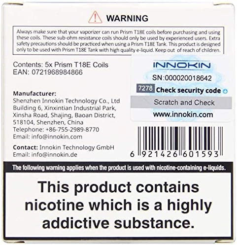 Innokin Prism T18 Replacement Coils - Pack of 5 Cotton Wicking Best Sales Price - Accessories