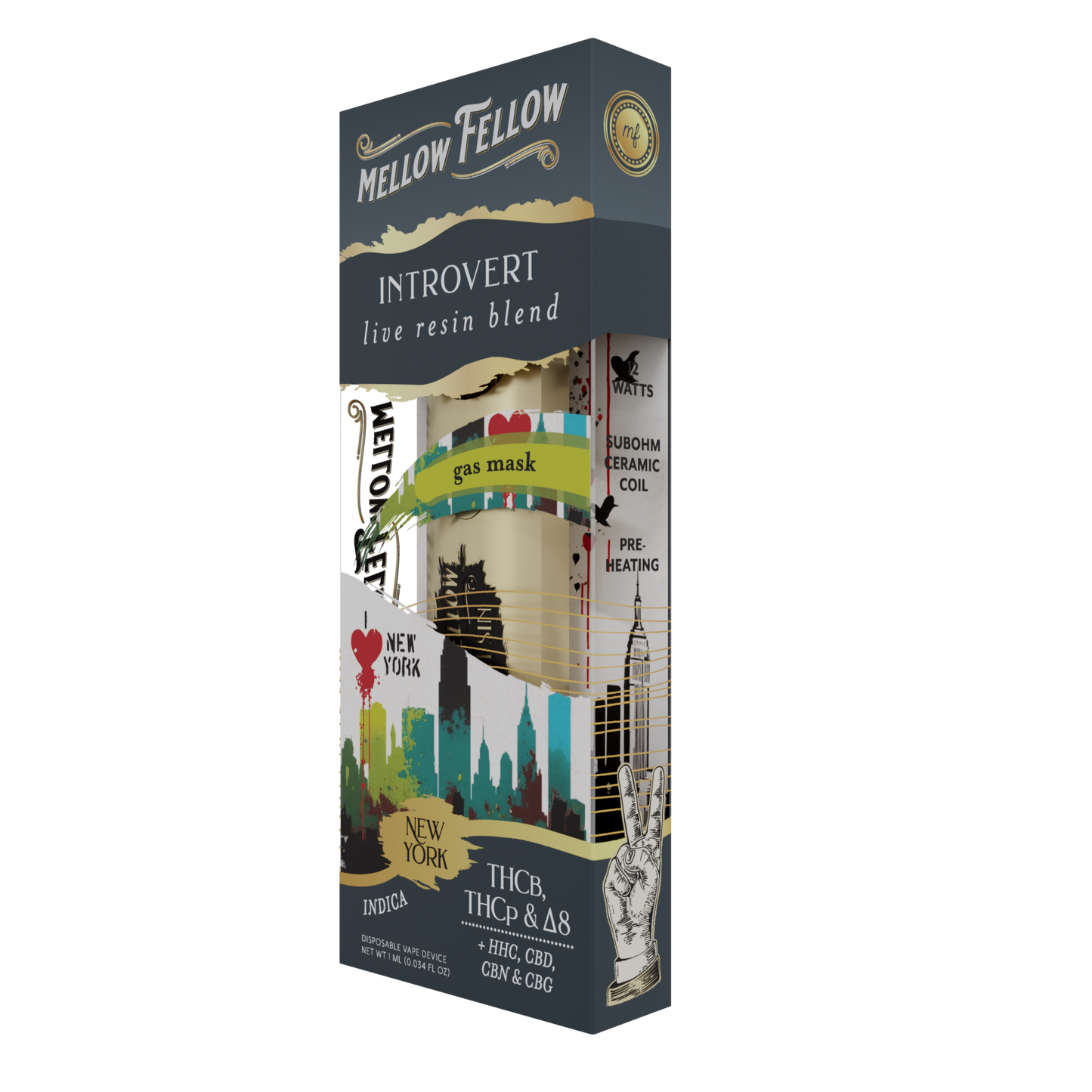 Mellow Fellow Introvert NYC - Gas Mask - Indica - 1ml Live Resin Disposable Vape Best Sales Price - Vape Pens