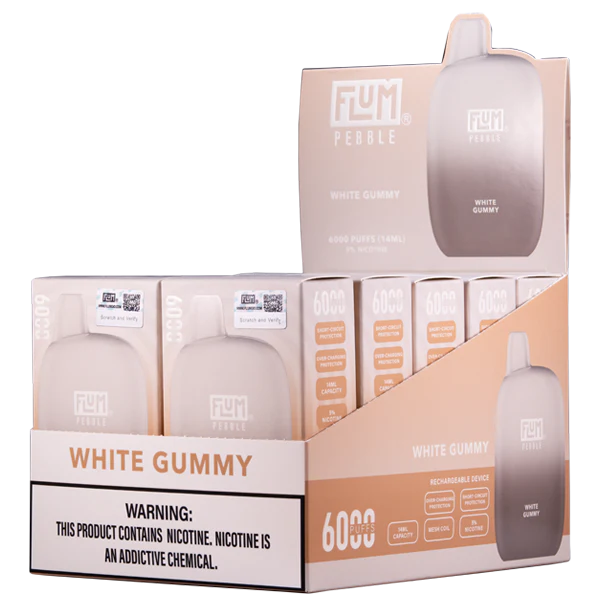 White Gummy Flum Pebble 6000 Puffs Rechargeable Disposable Vape 14ML Best Sales Price - Disposables