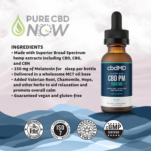 cbdMD CBD Oil PM Tincture Drops 30mL 500mg Best Sales Price - Tincture Oil