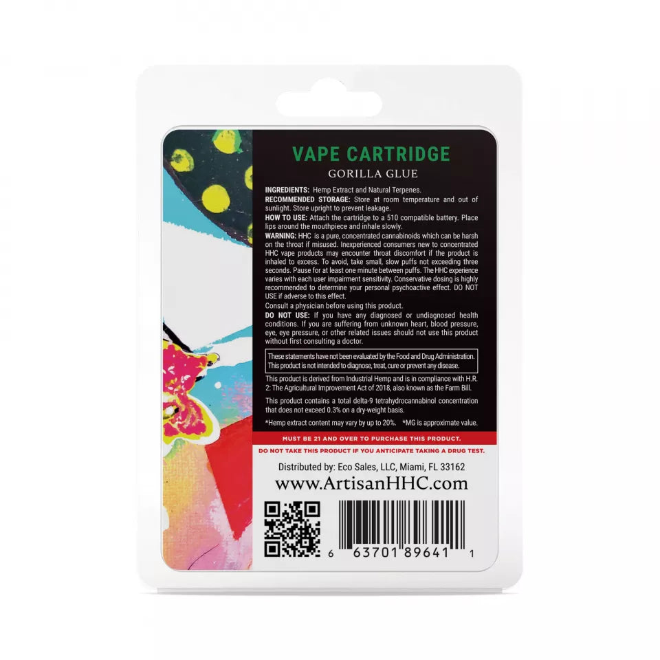 Gorilla Glue Strain Vape - Gorilla Glue Cartridge - HHC THC - Artisan - 900mg Best Sales Price - Vape Pens