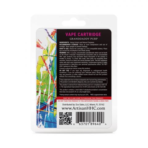 Grand Daddy Purp Cartridge - HHC THC Artisan 900mg Best Sales Price - Vape Pens