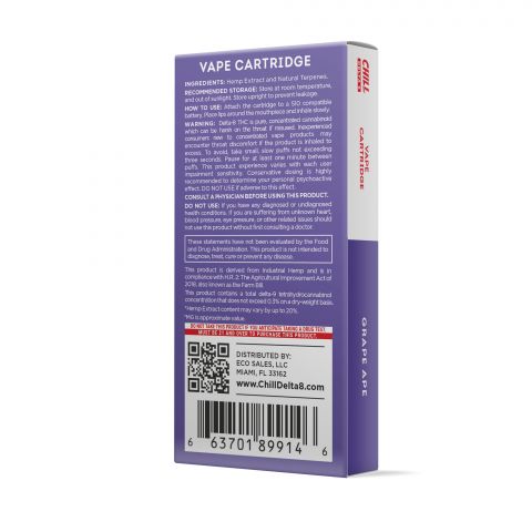 Grape Ape Cartridge - Delta 8 THC Chill Plus 900mg (1ml) Best Sales Price - Vape Cartridges