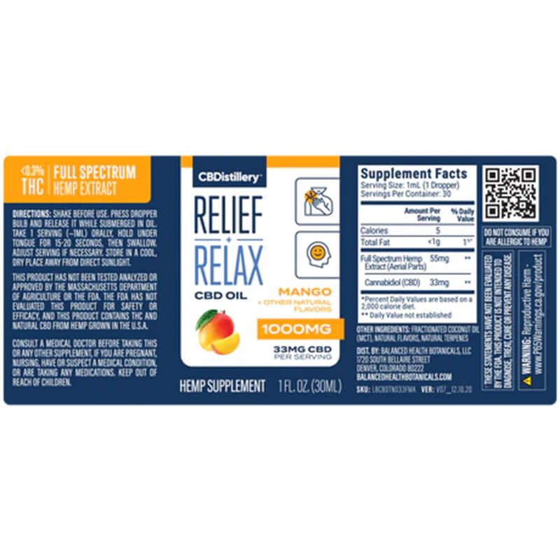 Full Spectrum CBD Oil Tincture – Mango – 1000mg – CBDistillery Best Sales Price - Tincture Oil