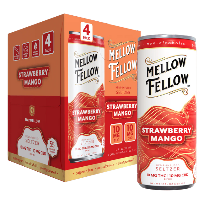 Delta 9 THC + CBD Seltzer Beverage 20MG - Strawberry Mango 4 Pack