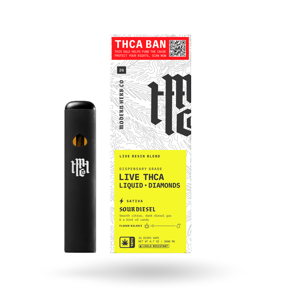 THCa Disposable Live Resin Liquid Diamonds: Sour Diesel (Sativa) - 2g