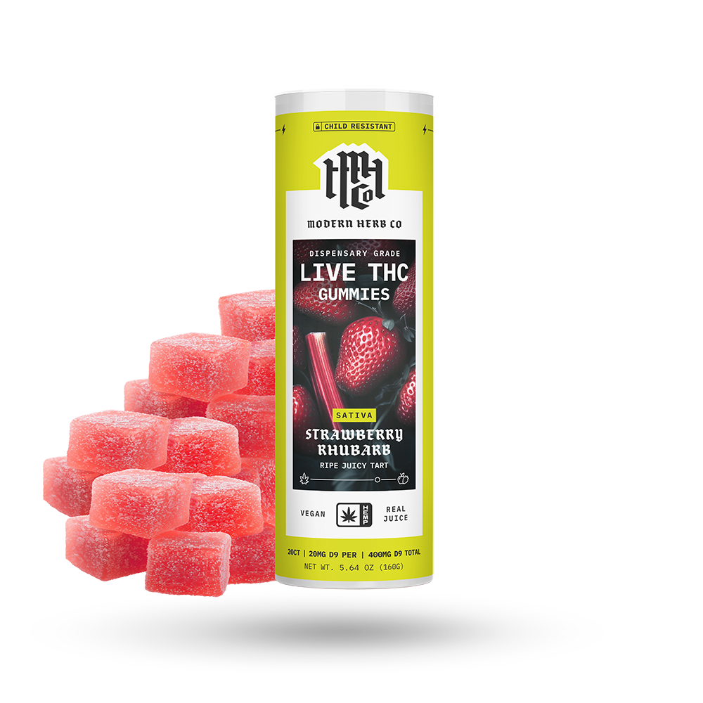 The Hemp Collect Live D9 THC Gummies: Strawberry Rhubarb (Sativa) - 20ct